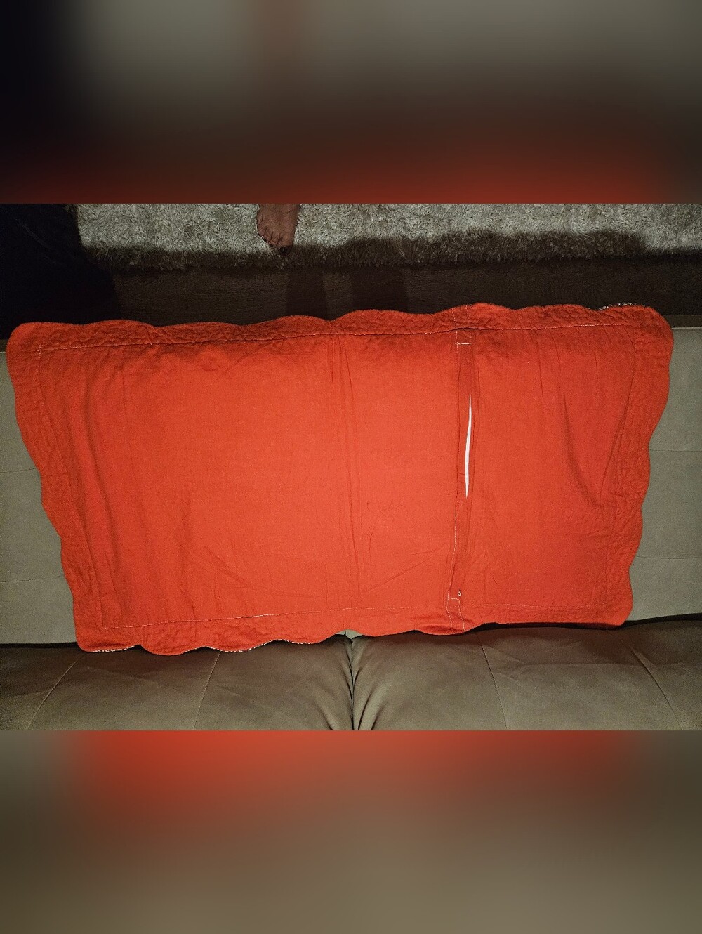 Boho Quilted King Sham Pillowcase Scalloped Edge Rust Orange Blue 38x22 - Picture 4 of 7